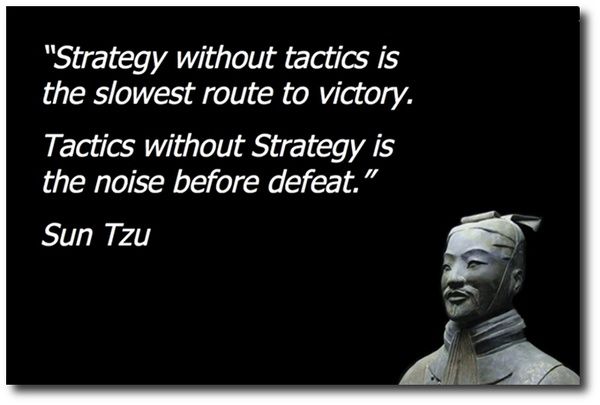 Quote: Strategy without tactics is the slowest route to victory. Tactics without Strategy is the noise before the defeat - Sun Tzu
